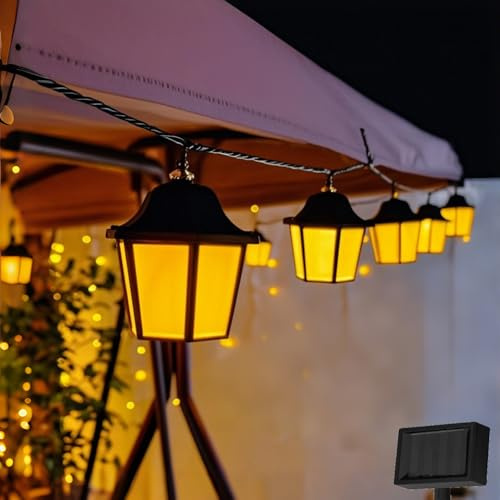WRQIOO Cadena de luces solares para exteriores, farolillos, 10 farolillos LED de 3,5 metros, blanco cálido, cadena de luces solares para exteriores, resistente a la intemperie, para bodas, balcones