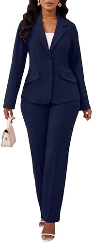 Kafiloe Women Suits 2 Piece Set Long Sleeve Blazer Pants Suit Dressy Pantsuits Business Casual Outfits Navy Blue M