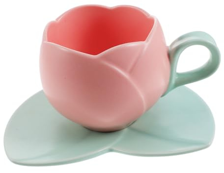 DECORNIJIA Tazzine in con Piattino Rosa Design Uso Tazze Latte e Tè Versatili e Ufficio