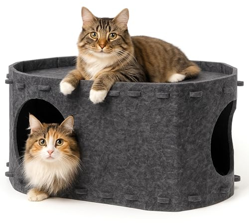 GreenWhim Cat Cave Bed 2-in-1 Foldable Cat Hideaway House Dual Layer Felt Lounge Pet Play Space for Indoor Cats