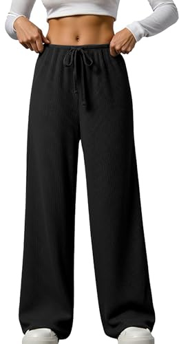 Neteson Pantalon Décontracté Femme Chaud Pantalon Palazzo Fluide Taille Elastique Pantalon à Jambes Larges Automne Hiver avec Poches