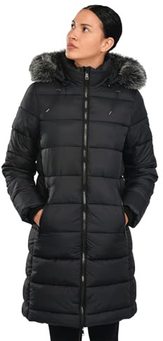 riemot Giubbotto Donna Inverno Caldo Leggero Giaccone Imbottito Cappuccio Cappotto Parka Cappotti Ispessito Caldo Taglio Corto Vita Stretto Urbano Elegante, Nero, XL