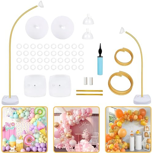 Kit di arco per palloncini, 2,5 m e 1,5 m, supporto per palloncini a terra, adatto per compleanno, matrimonio, laurea, anniversario, oro