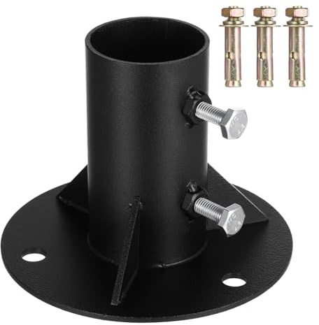 PONDON Soporte de poste redondo para buzón, resistente de 2 pulgadas, base de brida de piso de poste de valla de eslabones de cadena, piezas de valla para poste de metal con soporte de suelo, se
