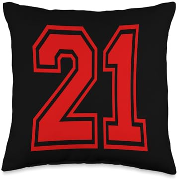 Number 21 Red Sports Team Style Throw Pillow