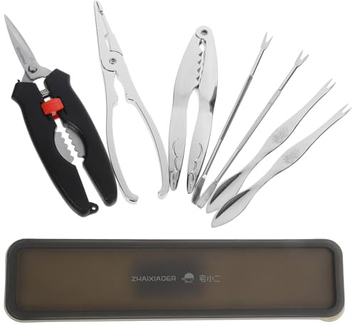 STAHAD Juego de Utensilios para Mariscos de Acero Inoxidable 8 Piezas Tenedores, Pinzas y Tijeras para Abrir Cangrejo, Herramientas Ergonómicas para Fiestas de Cangrejo Hervido