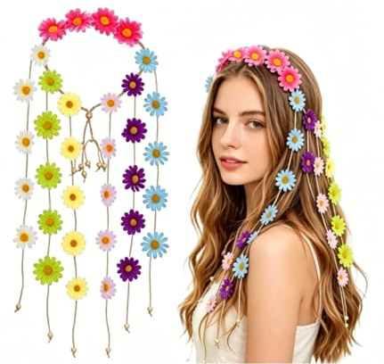 KOQAIIZ Blomkrans hår, hårkrans blommor, solros, blomkrans, hår för kvinnor och flickor – boho-blommor, hårband för festival, bröllop, semester