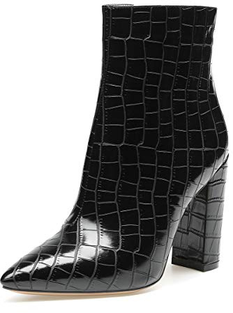 Castamere Botas Cremalleras Mujer Tacón Ancho Botines 10CM Alto Tacón Grieta Negro Zapatos EU 40