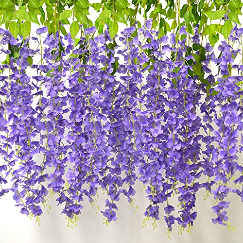 AIBAOBAO 12 Stück Künstliche Blumen, Heimtextilien, künstliche Glyzinien Seidenblumen, gefälschte Wisteria,künstliche Pflanzen für Hochzeiten, Haus, Garten, Party,hochzeitsdeko Vintage