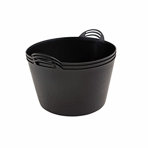BiGDUG Plastic Flexi Tubs (65 Litre) - Pack of 3 - Black - Heavy Duty Trugs Flexible Storage Bucket - Multi Purpose Round Container