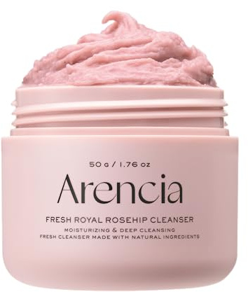 Arencia Rosehip Brightening Rice Mochi Face Cleanser & Daily Scrub - Moisturizing, Exfoliating & Deep-Cleansing - All Skin Types with Rice Powder & Rice Water (50g)