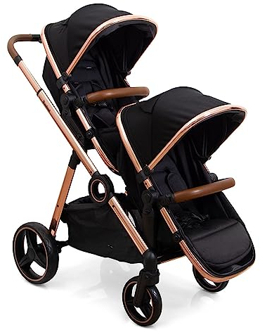 Baninni Poussette Double Duett Luiz - Assises convertible en nacelle - Usage simple ou double - De la naissaince jusqu’à 36kg - Sièges reversible-rose gold