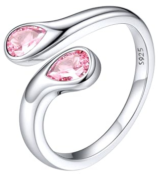 Silvora Damen Frauen Silberring 2mm breit Toi Et Moi Rosa Turmalin Bandring 925 Sterling Silber Offenes 2 Geburtsstein Vorsteckring Zirkonia Trauringe Memoire Ring