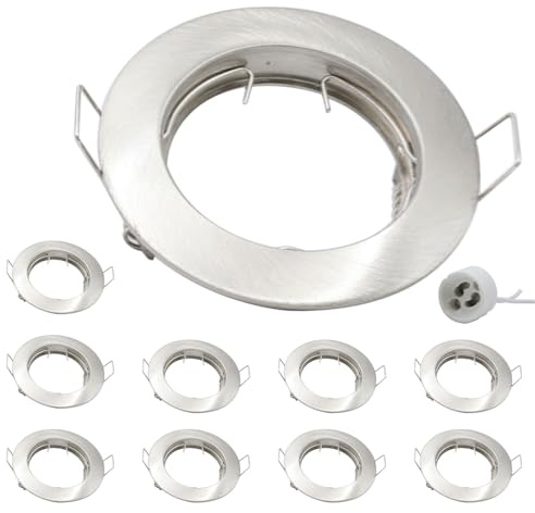 Recessed Ceiling Light Mounting With GU10 Lamp Holder, Aluminum Round Spotlights Trim Ring Frame for Bathrooms Kitchen 50mm Bulb, Pack of 10 (Satin Nickel)
