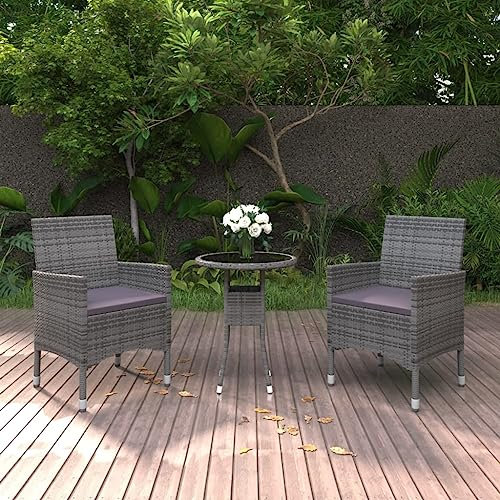 KATERYY 3-TLG. Garten-Essgruppe Poly Rattan Grau,Garten Essgruppe mit Stahlrahmen und Polyrattan Gemütlich und Witterungsbeständig