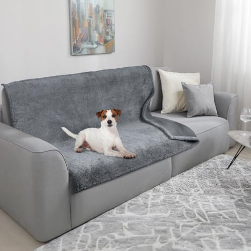TAIKURA Copridivano Impermeabile per Cani,Coperta per Animali in Pile e Flanella Lavabile in Lavatrice,Doppio Lato Disponibile,Morbido, Confortevole e Calda,100x120 cm
