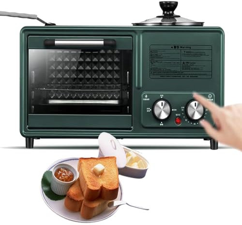 Multifunktionell Frukostmaskin (8L), 4 I 1: 8L Bakning + Non-stick Stekpanna + 1,2L Koka, 60-min Timer, S-typ Dubbel Värmerör, För 2~3 Frukost,Green