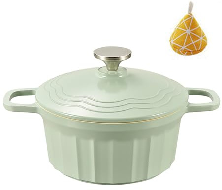 Emaille Schmortopf Aluguss 360° Wärmeleitung: Backofengeeignet Antihaft Brattopf Kitchen Topf für Alle Herdarten Ideal zum Brotbacken Schmoren Braten (Grün, 25cm)