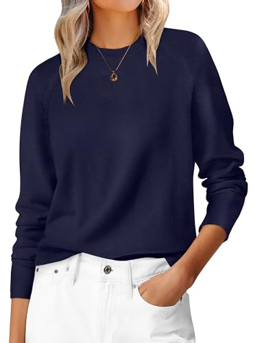 ANRABESS Sweaters for Women 2025 Long Sleeve Crewneck Loose Fit Lightweight Knit Basic Fall Sweater Outfits Navy Blue L