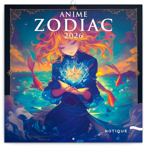 NOTIQUE Calendrier mural 2026 avec brochures d'anime zodiaque, calendrier mensuel, 30 x 30 cm, 30 x 60 cm, ouvert