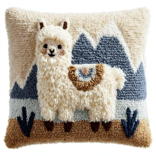 Taxpy Knüpfkissen Set Alpaka Knüpfen-Bogen Komplettset Mit Bunter Wolle -Diy Kissen Für Anfänger Knüpfset Für Erwachsene Oder Kinder Geschenke Sofadekoration 43 X 43 Cm