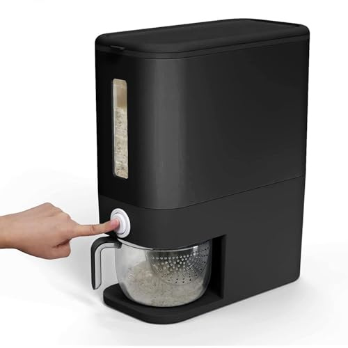 Livhome 10KG Rice Dispenser, BPA-Free Sealed Cereal Storage Container, Large Capacity Grain Holder for Dry Food and Grains, Airtight Food Storage Bin (Black)