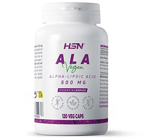 HSN Ácido Alfa Lipoico ALA 500mg | 120 Cápsulas Veganas | Mezcla Racémica 50% R-ALA 50% S-ALA | Con Vitamina E Protección Antioxidante Celular | Sin Gluten, Lactosa ni Gelatina | Clean Label