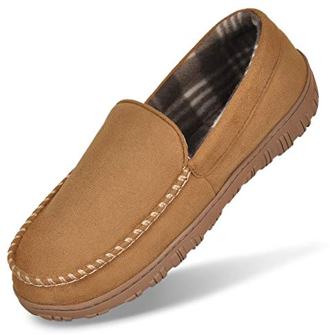 MIXIN Men's Cozy Moccasin Slippers Anti-Skid Slip On House Slippers with Comfy Memory Foam