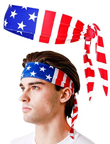 Monkey Movement American Flag Head Tie Headband for Women & Men: Sweat-Wicking Fitness Sweatband for Exercise, Yoga, Running,Tennis, Pilates, Soccer