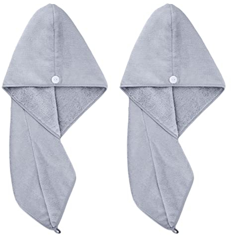 Polyte - Haarturban- Haartuch aus Mikrofaser - 30 x 71 cm (Grau) 2 Stück