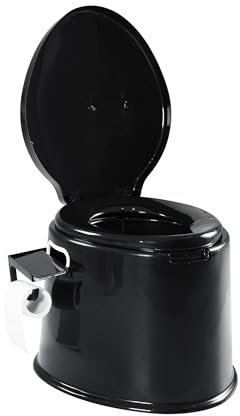 CMY Lightweight and Portable 5L Camping Toilet with Seat, Lid, Handles and Roll Holder – 3 Colours- Compact Waste for Indoor and Outdoor Loo Caravan Picnic and Festivals (Black)