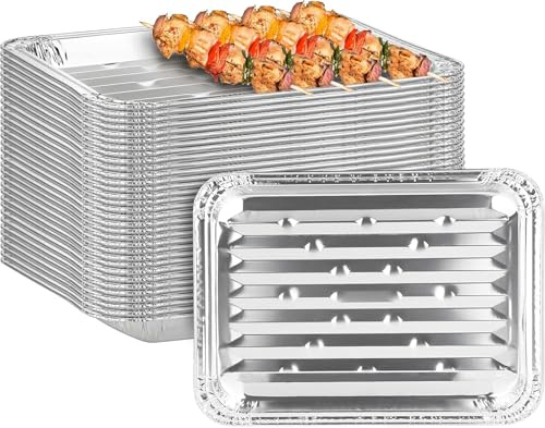 PARTY BARGAINS Aluminum Broiler Pans 24 Pack, Heavy-Duty Disposable Grill & Roasting Pans for BBQ, Oven & Catering, Ribbed Bottom for Even Heat - (Max 240°C)