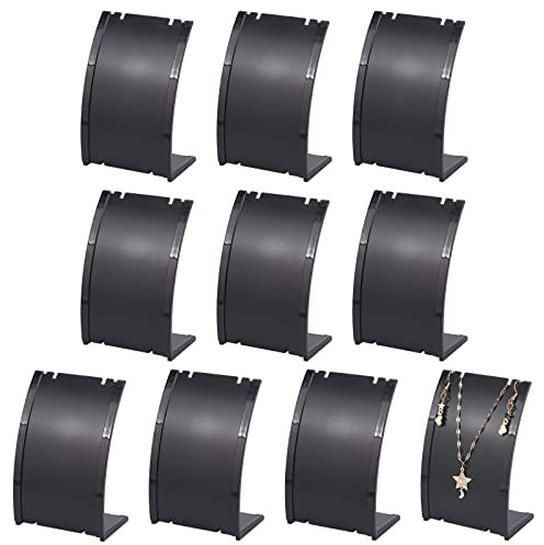 FINGERINSPIRE 10 PCS Curved Necklace Display Stand 7x10cm L Shape Earring Display Stand Black Acrylic Necklace Holder with Frosted Surface Jewelry Stand for Pendant Earrings Necklaces Bracelets