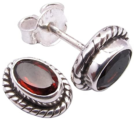 Unique Gems Roter Granat Ohrstecker 925 Sterling Silber Handgefertigte Damen Ohrringe mit echtem Edelstein Boho Vintage Schmuck Geschenk