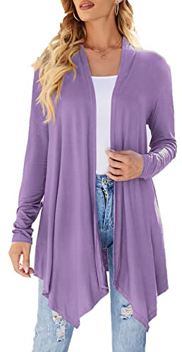 Uvog Womens Cardigans Lightweight Dressy Summer Long Sleeve Casual Wrap Cardigan Coverup Lilac L