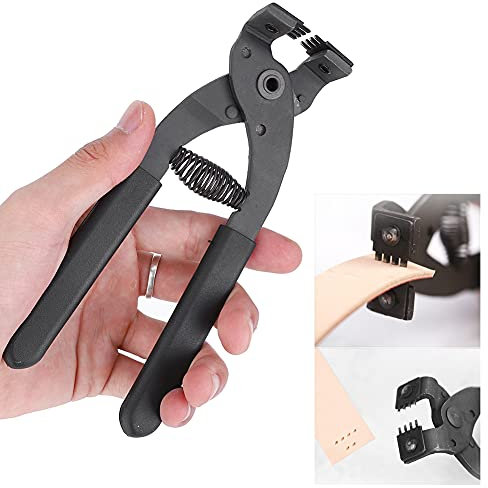 Agatige Leather Silent Pliers,Leather Craft Hole Punch Tool,Carbon Steel Hand-Held Leather Silent Piercer Sewing Stitching Chisel with Black Foam Handle for Belts Purses Watch Bands,(4mm-4 Teeth)