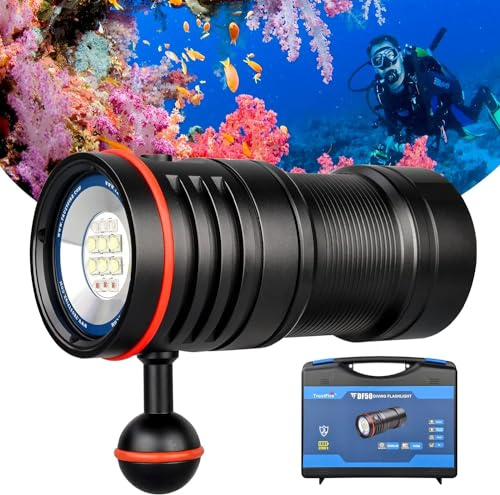 TrustFire DF50 Torcia Subacquea da 6500 Lumen per Immersione, LED Torcia Subacquea Ricaricabile, Porta di ricarica USB C integrata Torcia Impermeabile Super luminosa