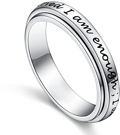 I am Enough Spinner Ring 925 Sterling Silber Fidget Ring für Angst Stressabbau Langeweile ADHS Autismus Ringe (52 (16.5))