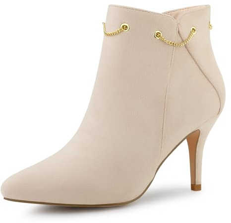 Allegra K Women's Pointed Toe Stiletto Heel Beige Ankle Booties 7 M US