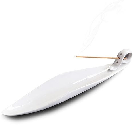 9 Length Incense Stick Holder with 3 Holes, Ceramic Incense Ash Cather for Counters, Meditation Room, Yoga, Home, Office (White)