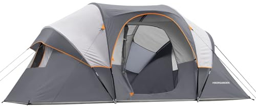 HIKERGARDEN Tente de Camping pour 10 Personnes – Tente familiale Portable Facile à Installer pour Le Camping, Tente dôme en Tissu Coupe- 35,6 x 28,9 x 28,8 cm (Gris)