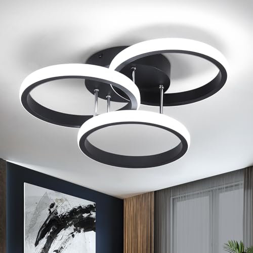 EIDISUNY LED Ceiling Light Modern 36W 32CM 3 Circle Black LED Ceiling Lights Fixture for Hallway Office Bedroom Kitchen Dining Room Living Room Lamp - Black, Cool White Light 6000K