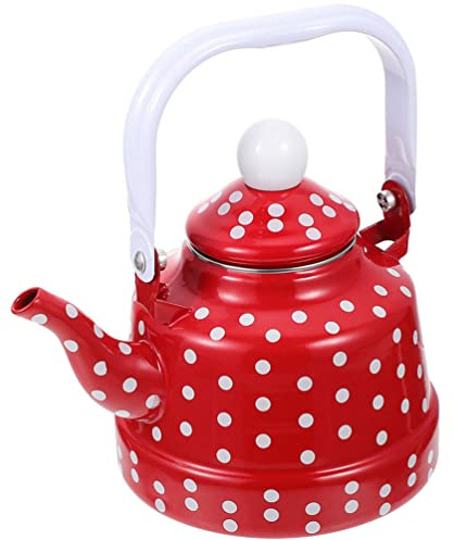 Enamel Water Kettle Vintage Enamel Tea Kettle Enamel Teapot Vintage Water Boiling Kettle -Red||19X18X9CM