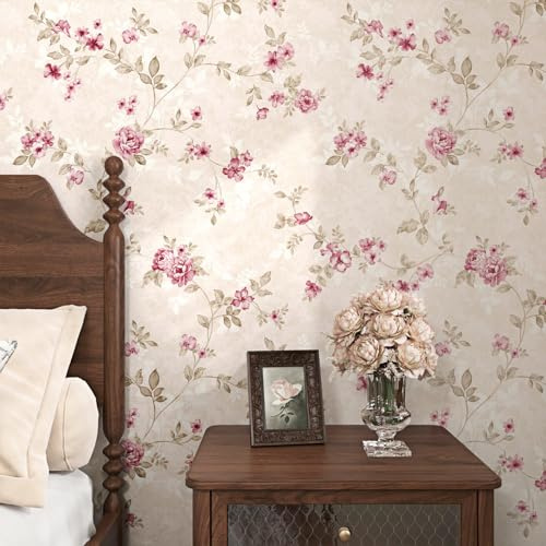 WESTICK Vintage Pink Floral Contact Paper 17.5 x 315 Floral Peel and Stick Pink Wallpaper Self Adheisve Coquette Rose Flower Wallpaper for Girls Bedroom Accent Walls Living Room Bathroom Cabinets