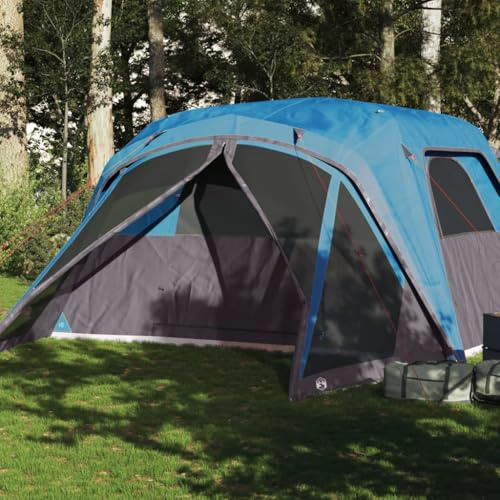 Tino Tech Tenda per famiglia con tenda per 6 persone, Attrezzature da Campeggio, per esterni, antivento, per festival, per famiglia, giardino, esterni, 305 x 400 x 205 cm, poliestere, blu