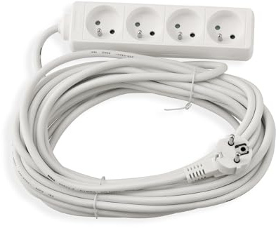 Steckdosenleiste mit 10 m Kabel – 4 Steckdosen mit Erdung – Weiß – 230V Kabel – Schuko-Stecker – MAX 3680W – Robuste Mehrfachsteckdose für Zuhause und Büro – Für Haushaltsgeräte und Elektronik