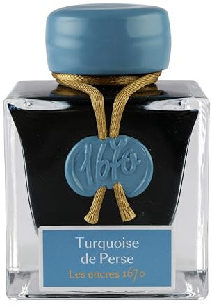 Jacques Herbin 15014JT - A bottle of 1670 gold glitter ink for fountain pen, rollerball, glass nib penholder. 50 ml, Turquoise de perse - Calligraphy - Writing