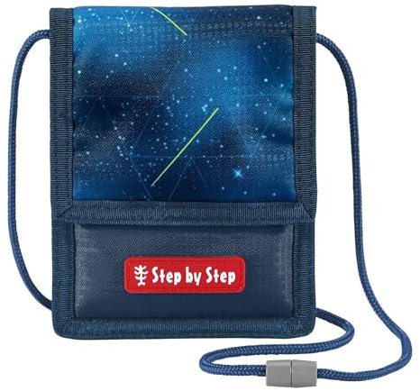 Step by Step Brustbeutel „Starship Galactus“ – blau mit Sichtfenster, Münzfach mit Reißverschluss, Schlüsselbefestigung, zum Umhängen, für Jungen ab der 1. Klasse