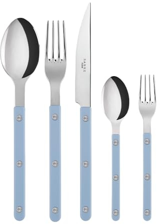 Sabre Paris – 5 delar bestick – bistrot – kniv, gaffel, sked, tesked och tårtgaffel – rostfritt stål och nylon – diskmaskinssäker – pastellblå
