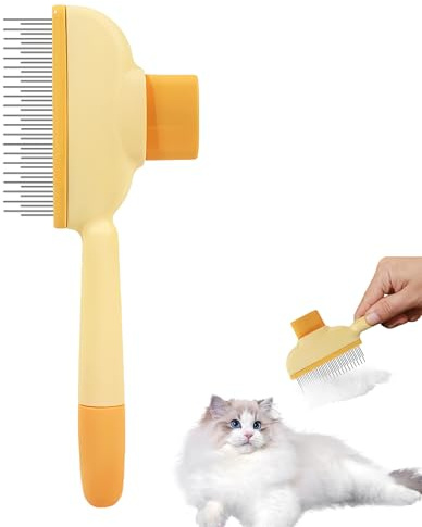 Cat & Dog Brush for Grooming, Short & Long Pet Hair Remover Comb, Non-Slip Detangling Grooming Tool with One-Click Self-Cleaning Button, Durable Flea Comb for Kittens & Puppies, Orange
